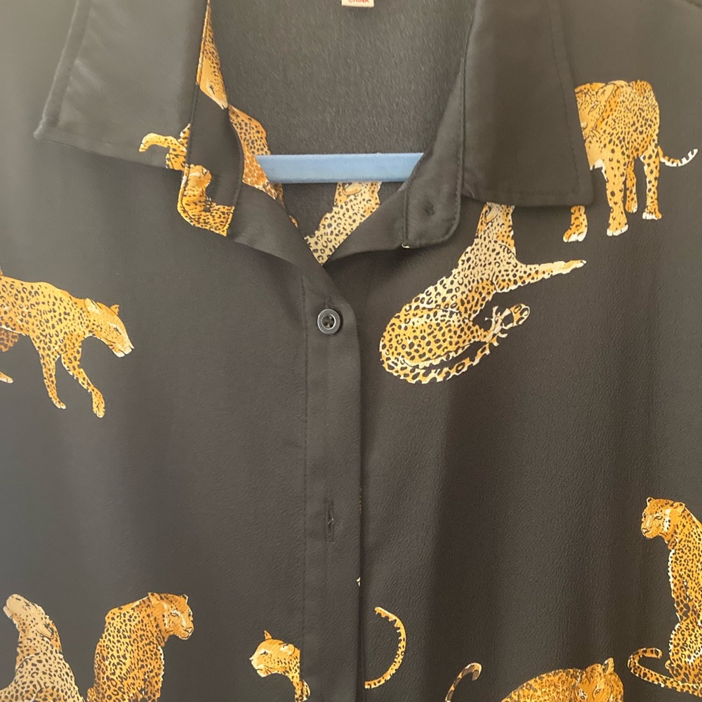 Mazik Black and Gold Leopard Print Blouse